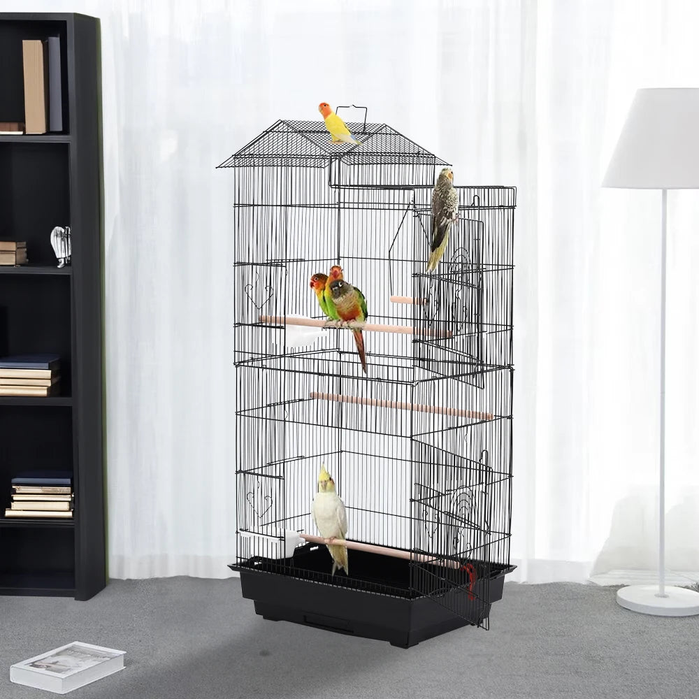 Bird Cage 100cm - Metal Cage with 3 Wooden Perches & Swing for Parrots