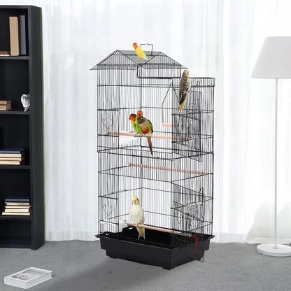Bird Cage 100cm - Metal Cage with 3 Wooden Perches & Swing for Parrots