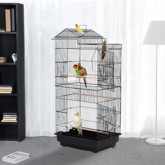 Bird Cage 100cm - Metal Cage with 3 Wooden Perches & Swing for Parrots