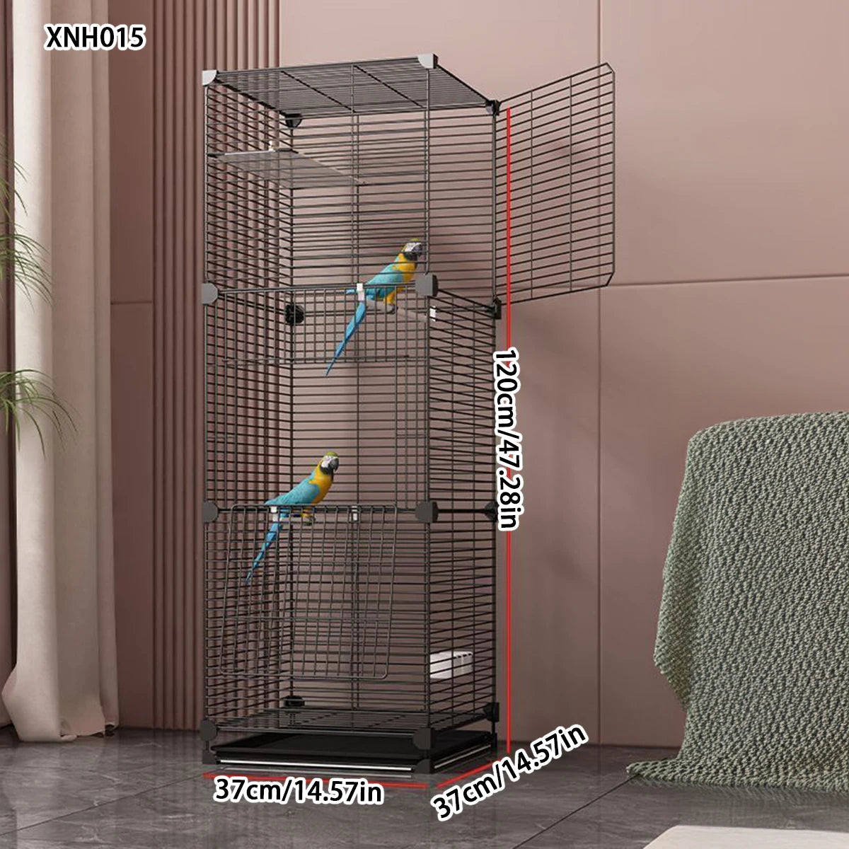 Large Parrot Cage - Metal Horizontal Wire Cage for Parrots & Medium Birds