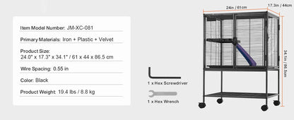 Rolling Metal Cage – 4-Tier Small Animal Habitat for Ferrets, Rats, Guinea Pigs & Chinchillas
