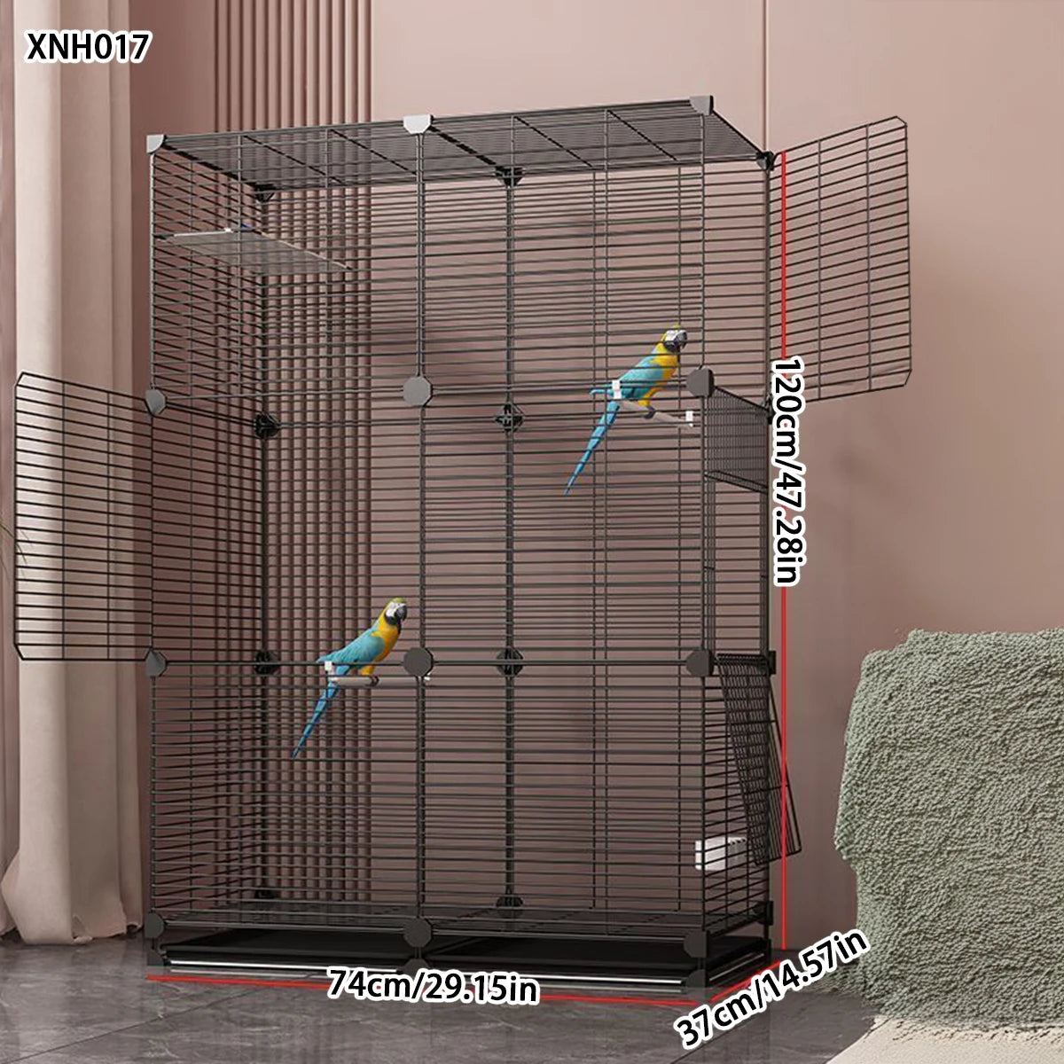 Large Parrot Cage - Metal Horizontal Wire Cage for Parrots & Medium Birds