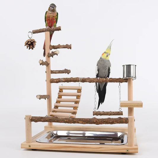 Pepper Wood Parrot Platform – Climbing Net, Ladder, Swing & Bridge Toy