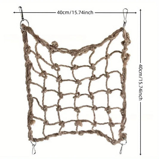 40×40cm Parrot Climbing Net – Hanging Rope Swing & Chew Toy with Hooks