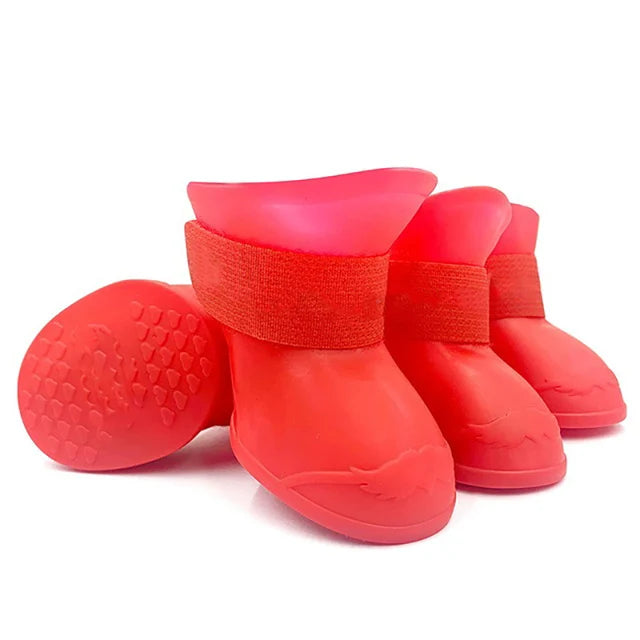 4-Piece Waterproof Dog Boots - Anti-Slip Rubber Rain Shoes for Dogs & Cats