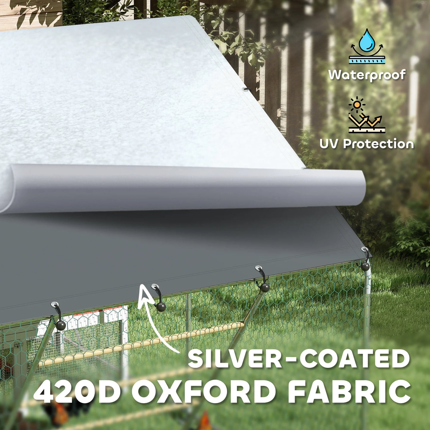 Large Galvanised Walk In Chicken Run with Waterproof Cover Feeder and Perch