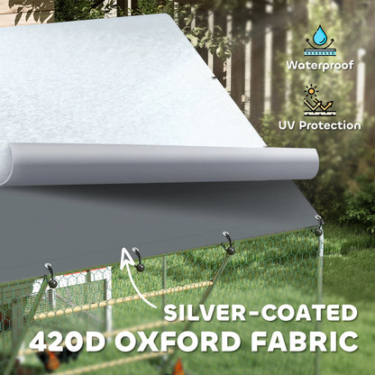 Large Galvanised Walk In Chicken Run with Waterproof Cover Feeder and Perch