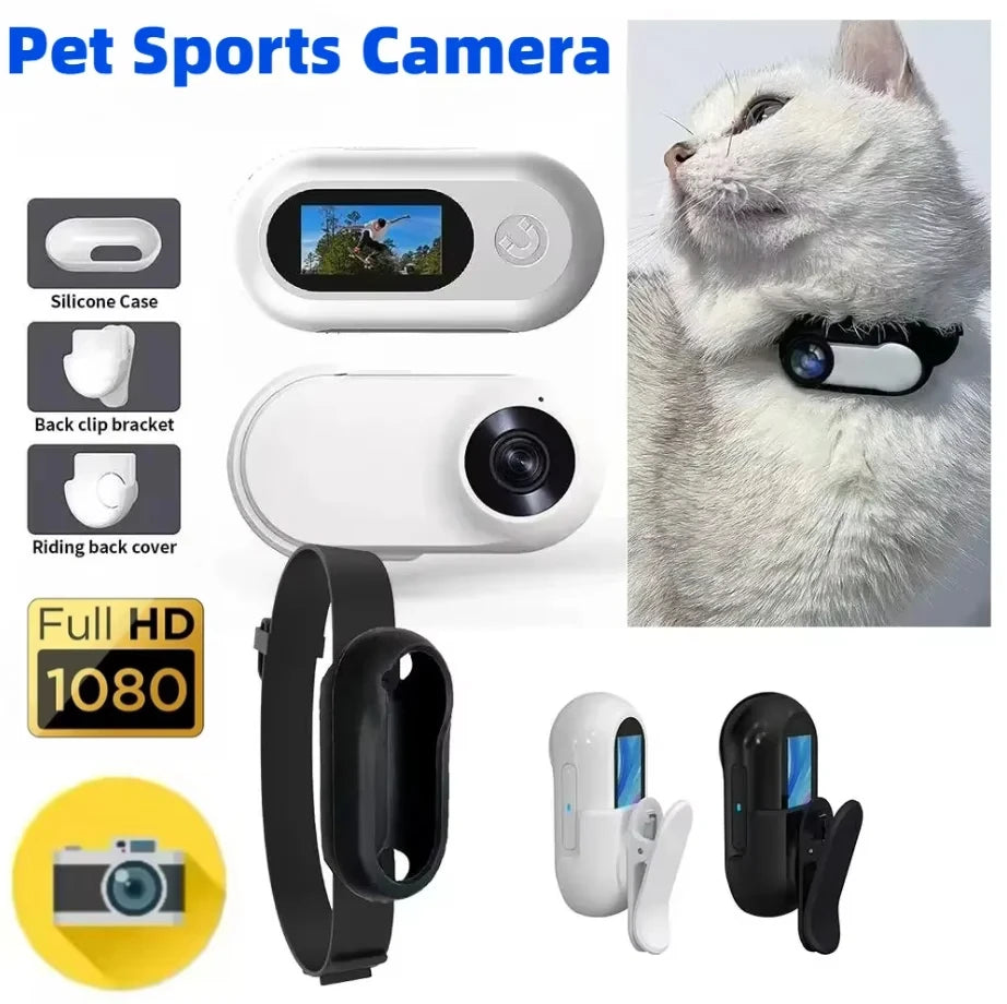 Pet Collar Camera 1080P - Mini Sports Action Camera with 200-Min Battery
