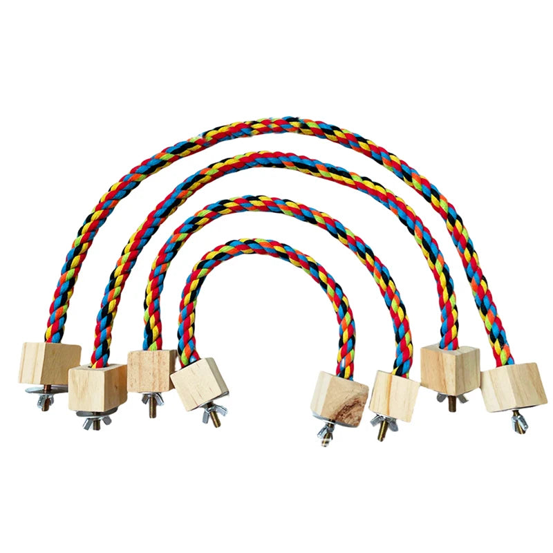 Colourful Cotton Rope Bird Swing - Wooden Climbing Toy for Parrots