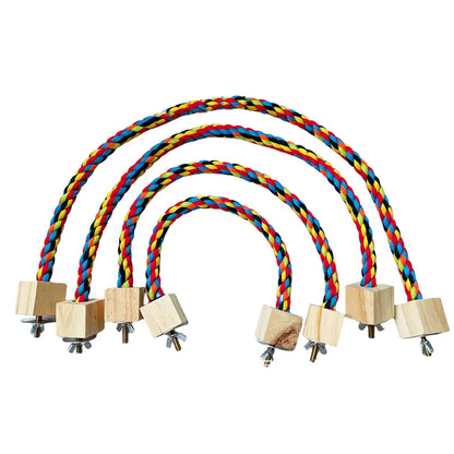 Colourful Cotton Rope Bird Swing - Wooden Climbing Toy for Parrots