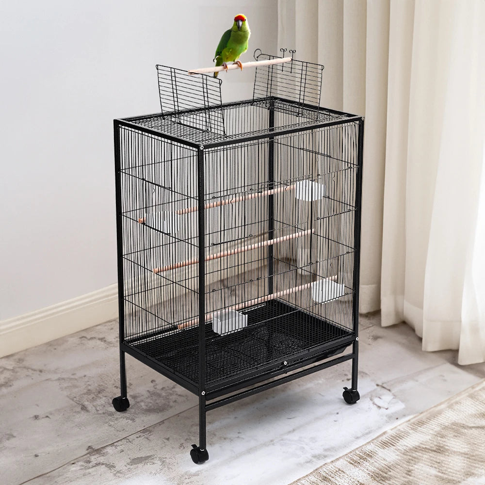 Bird Cage 94cm with Wheels - Open Top Metal Cage for Cockatiels & Parrots