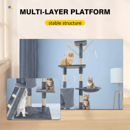 5-in-1 Cat Tree – Tall Indoor Climbing Tower with Scratching Posts & Boards