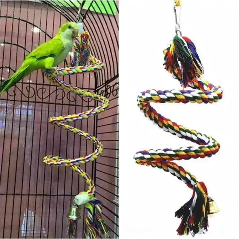 Parrot Rope Toy - Colourful Braided Hanging Perch with Bell - The Best For Pets