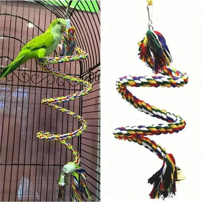Parrot Rope Toy - Colourful Braided Hanging Perch with Bell - The Best For Pets