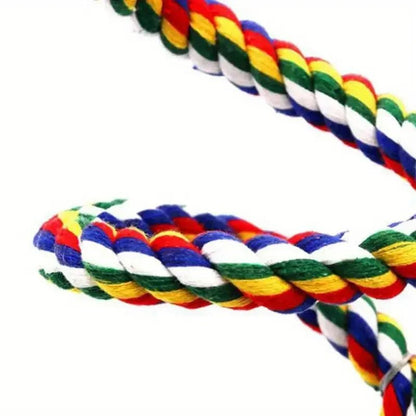 Parrot Rope Toy - Colourful Braided Hanging Perch with Bell - The Best For Pets