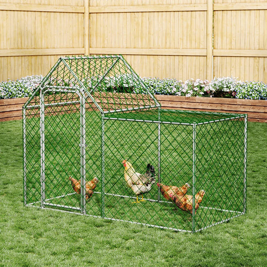 Galvanised Walk In Chicken Coop with PE Rain Cover and Playpen