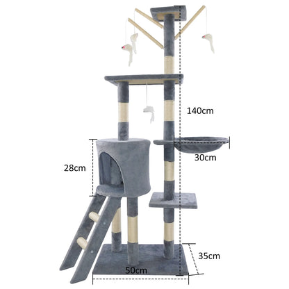 5-in-1 Cat Tree – Tall Indoor Climbing Tower with Scratching Posts & Boards