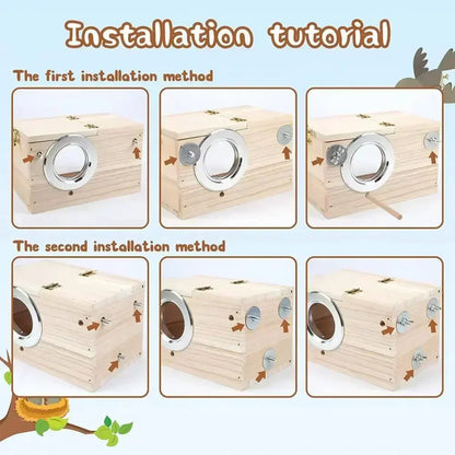 Transparent Bird Nesting Box - Wooden Breeding House for Parakeets & Cockatiels