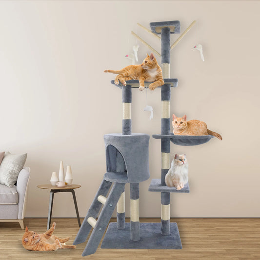 5-in-1 Cat Tree – Tall Indoor Climbing Tower with Scratching Posts & Boards