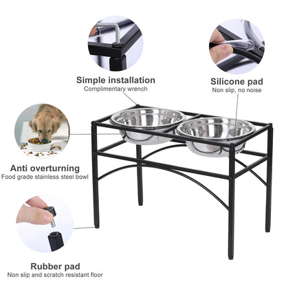 Raised Pet Feeder – Elevated Double Stainless Steel Bowls for Dogs & Cats