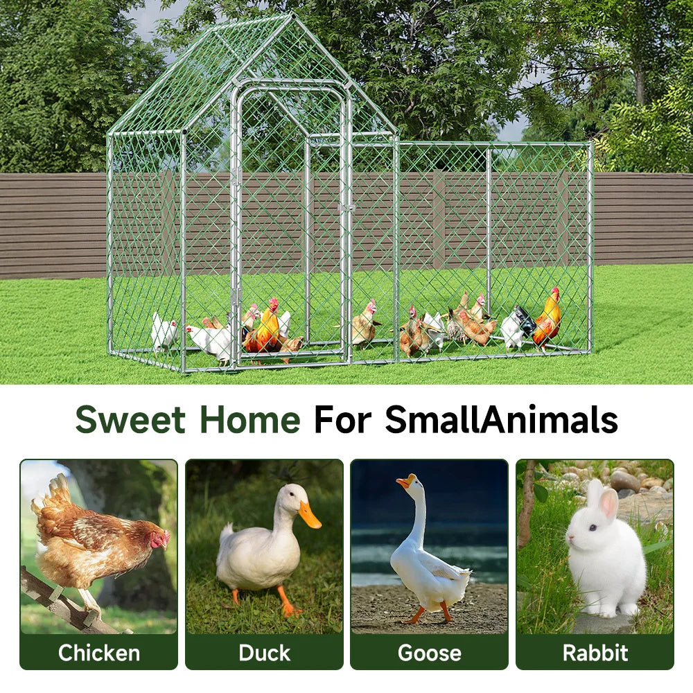 Galvanised Walk In Chicken Coop with PE Rain Cover and Playpen