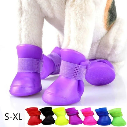 4-Piece Waterproof Dog Boots - Anti-Slip Rubber Rain Shoes for Dogs & Cats