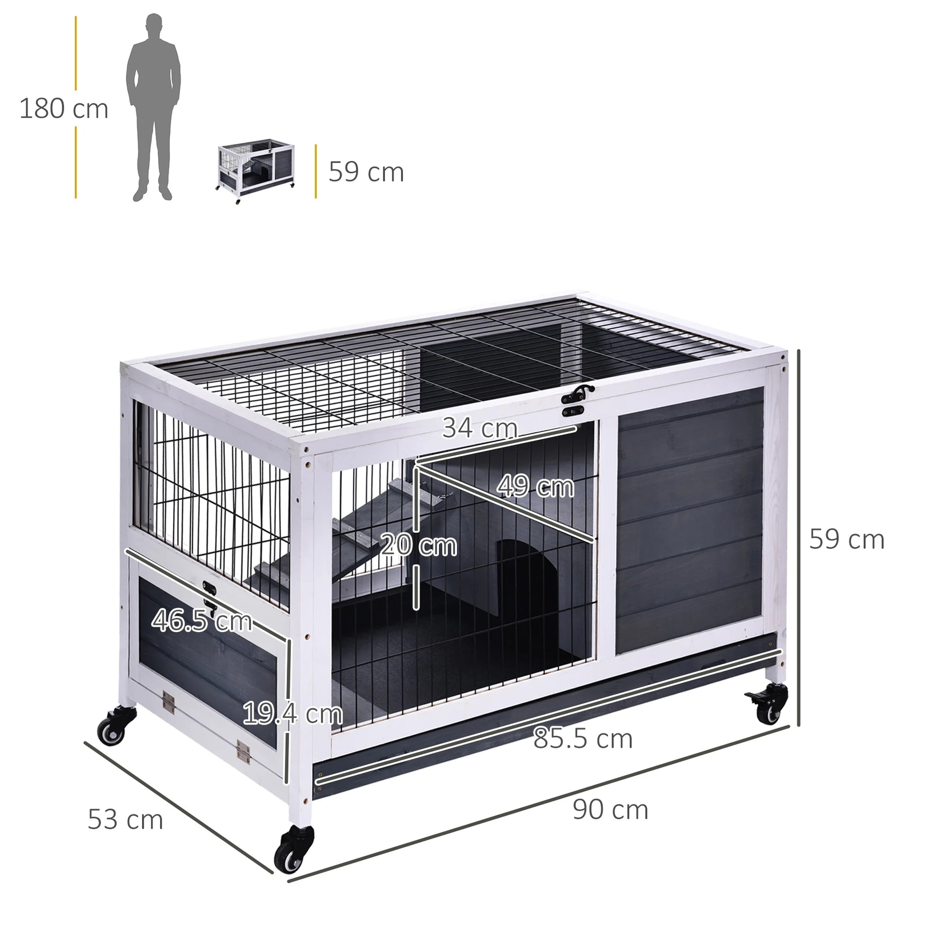 Guinea Pig Hutch 90cm - 2 - Floor Wooden Cage with Wheels & Ramp - The Best For Pets