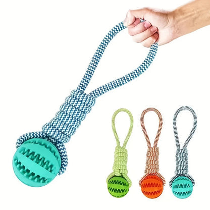 Dog Treat Ball Toy – Rubber Chew Rope Toy for Small & Medium Dogs, Teeth Cleaning