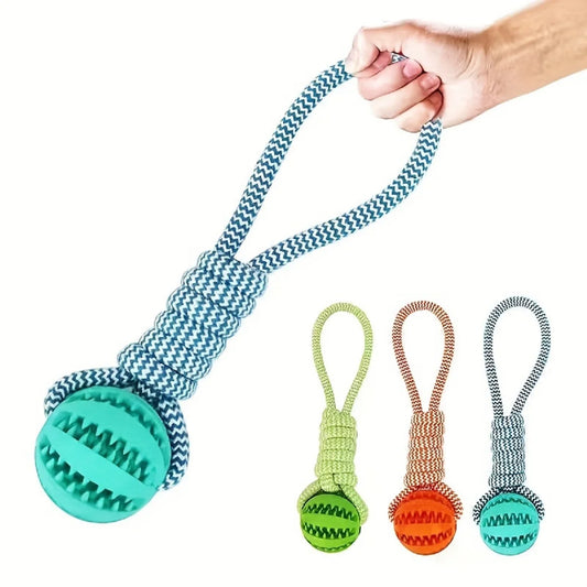 Dog Treat Ball Toy – Rubber Chew Rope Toy for Small & Medium Dogs, Teeth Cleaning