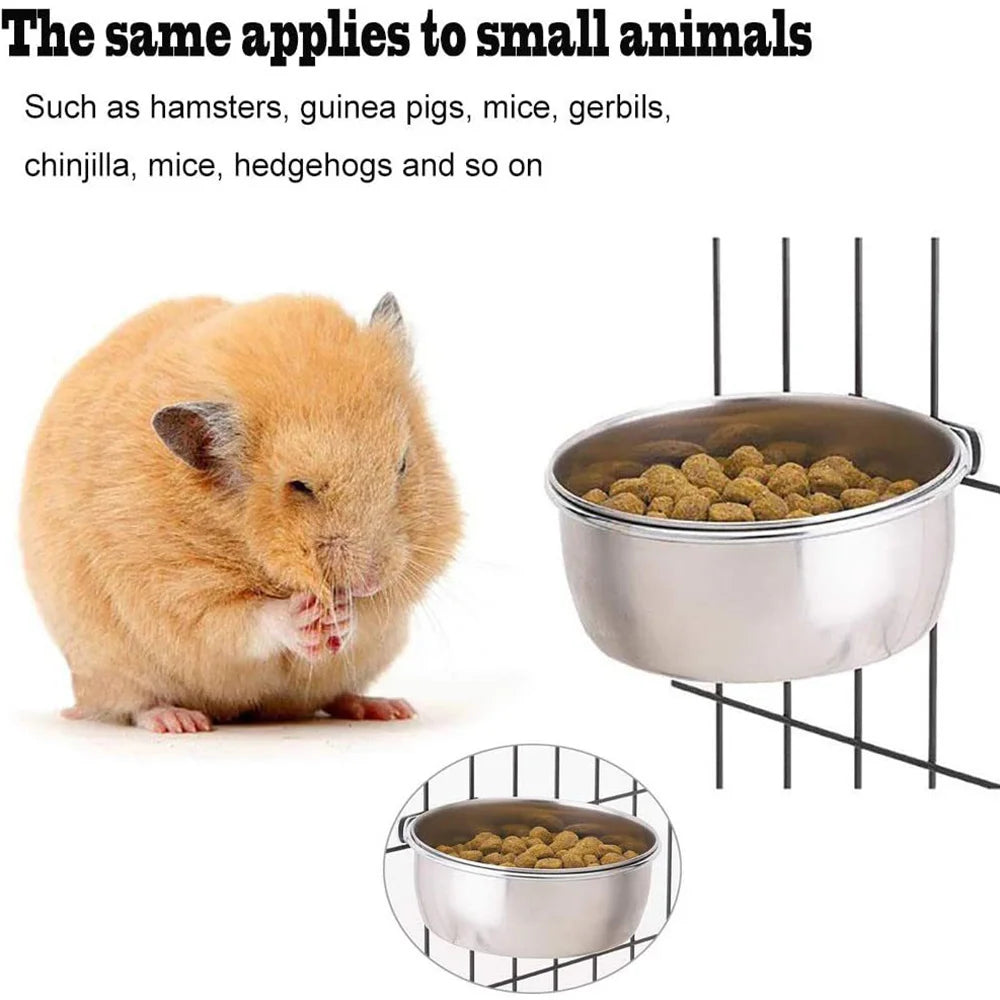 Stainless Steel Hanging Pet Bowl - Bird & Small Pet Cage Feeder