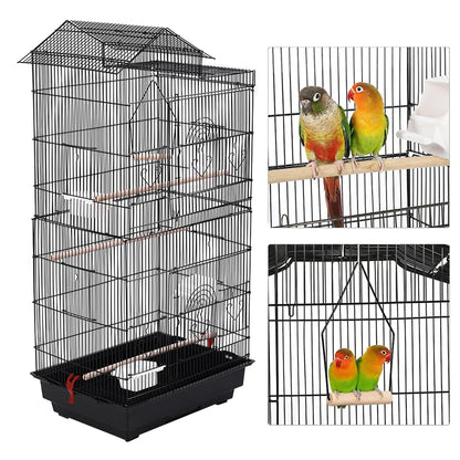 Bird Cage 100cm - Metal Cage with 3 Wooden Perches & Swing for Parrots