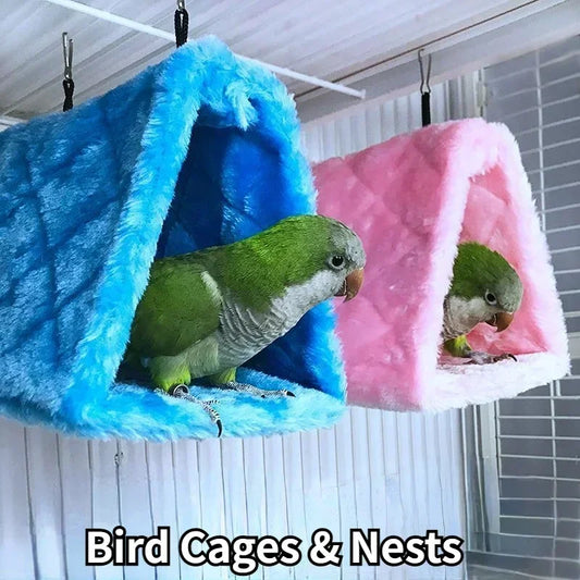 Bird Hammock Hut - Warm Plush Hanging Nest for Parrots & Small Birds