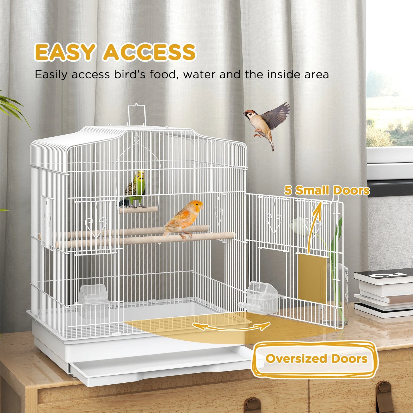 Large Bird Cage 59cm - Spacious Cage with Perches, Food Bowls & Swing - The Best For Pets