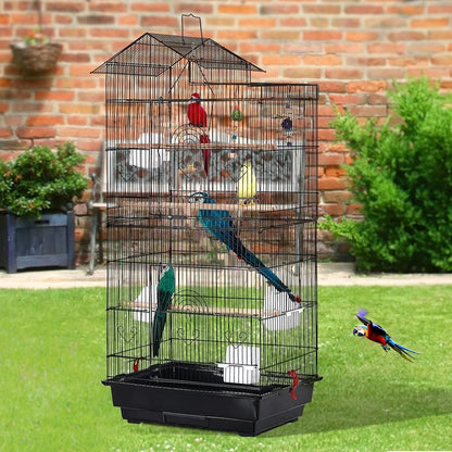 Bird Cage 100cm - Metal Cage with 3 Wooden Perches & Swing for Parrots