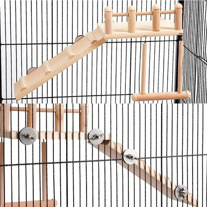 Bird Perch Platform Set – Wooden Swing, Ladder & Exercise Stand for Parrots