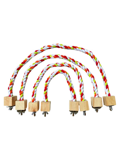 Colourful Cotton Rope Bird Swing - Wooden Climbing Toy for Parrots