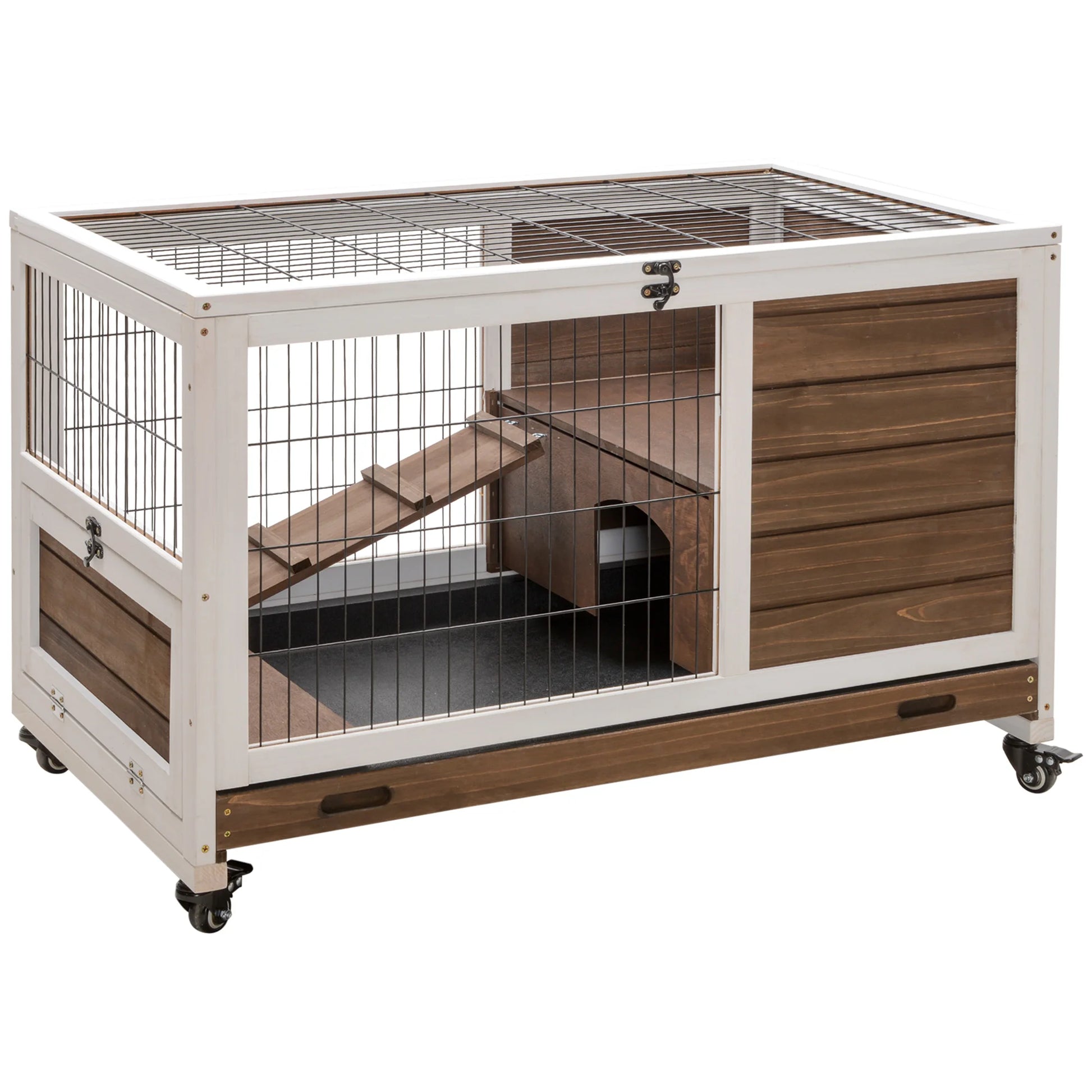 Guinea Pig Hutch 90cm - 2 - Floor Wooden Cage with Wheels & Ramp - The Best For Pets