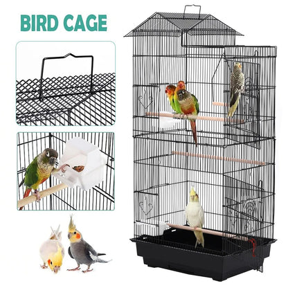 Bird Cage 100cm - Metal Cage with 3 Wooden Perches & Swing for Parrots