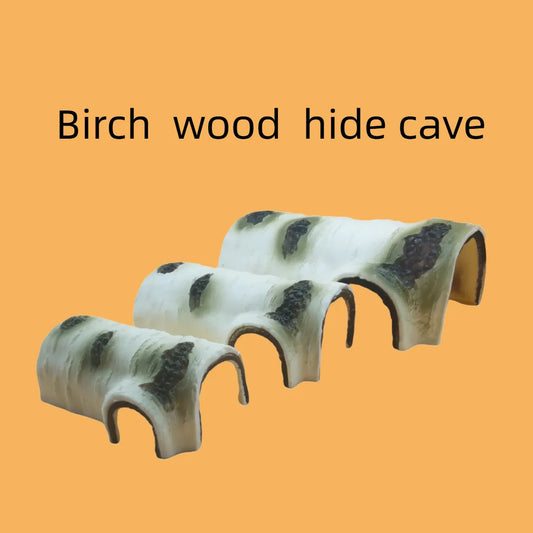 Reptile Hideaway Cave – Resin Birch Wood Shelter for Lizards & Amphibians
