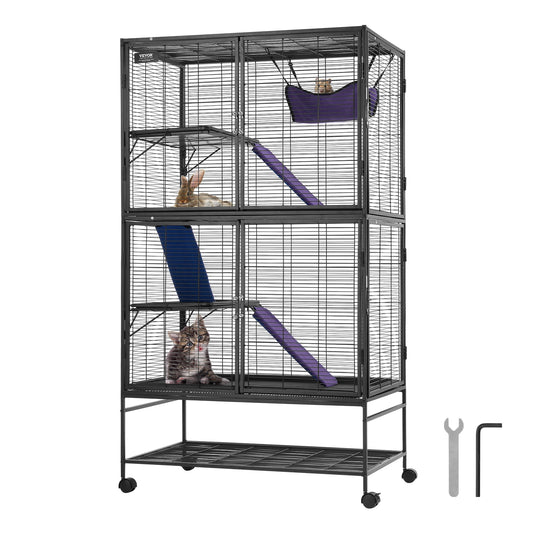 Rolling Metal Cage – 4-Tier Small Animal Habitat for Ferrets, Rats, Guinea Pigs & Chinchillas