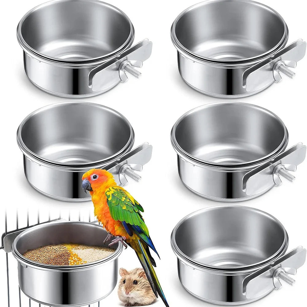 Stainless Steel Hanging Pet Bowl - Bird & Small Pet Cage Feeder