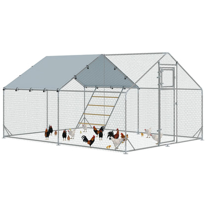 Large Galvanised Walk In Chicken Run with Waterproof Cover Feeder and Perch