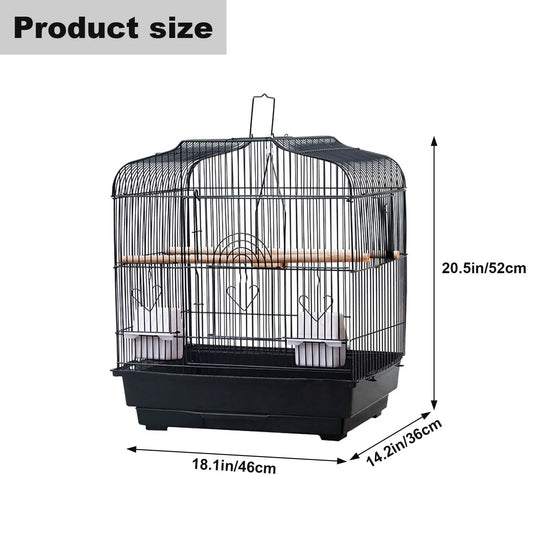 Bird Travel Cage 52cm - Metal Carrier with Handle, Perches & Swing