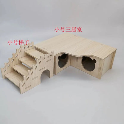 Wooden Hamster Maze House – Multi-Bedroom Nest & Platform