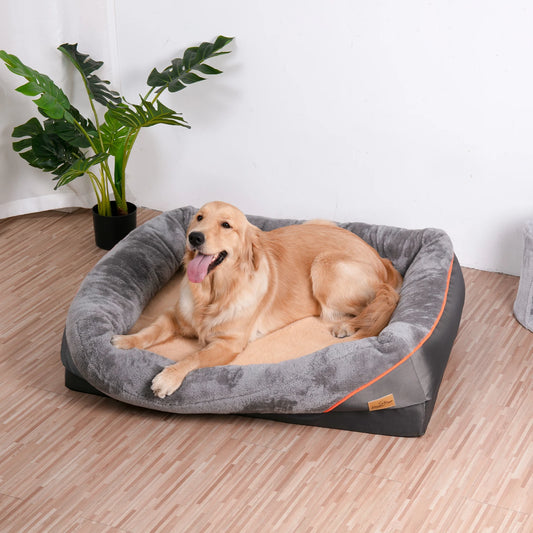 Orthopedic Dog Bed – Super Soft Pet Sleeping Mat with Foam Support, Bolster & Removable Cover | Sizes L–3XL