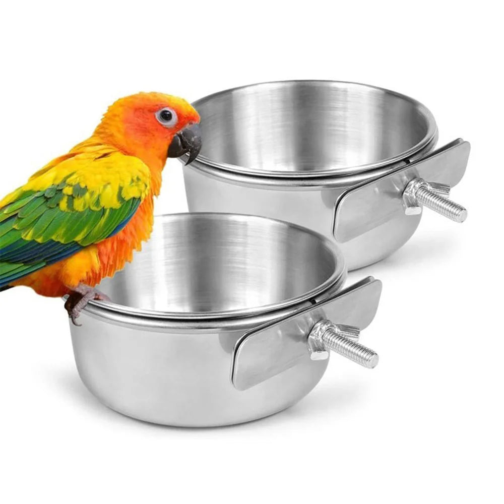 Stainless Steel Hanging Pet Bowl - Bird & Small Pet Cage Feeder