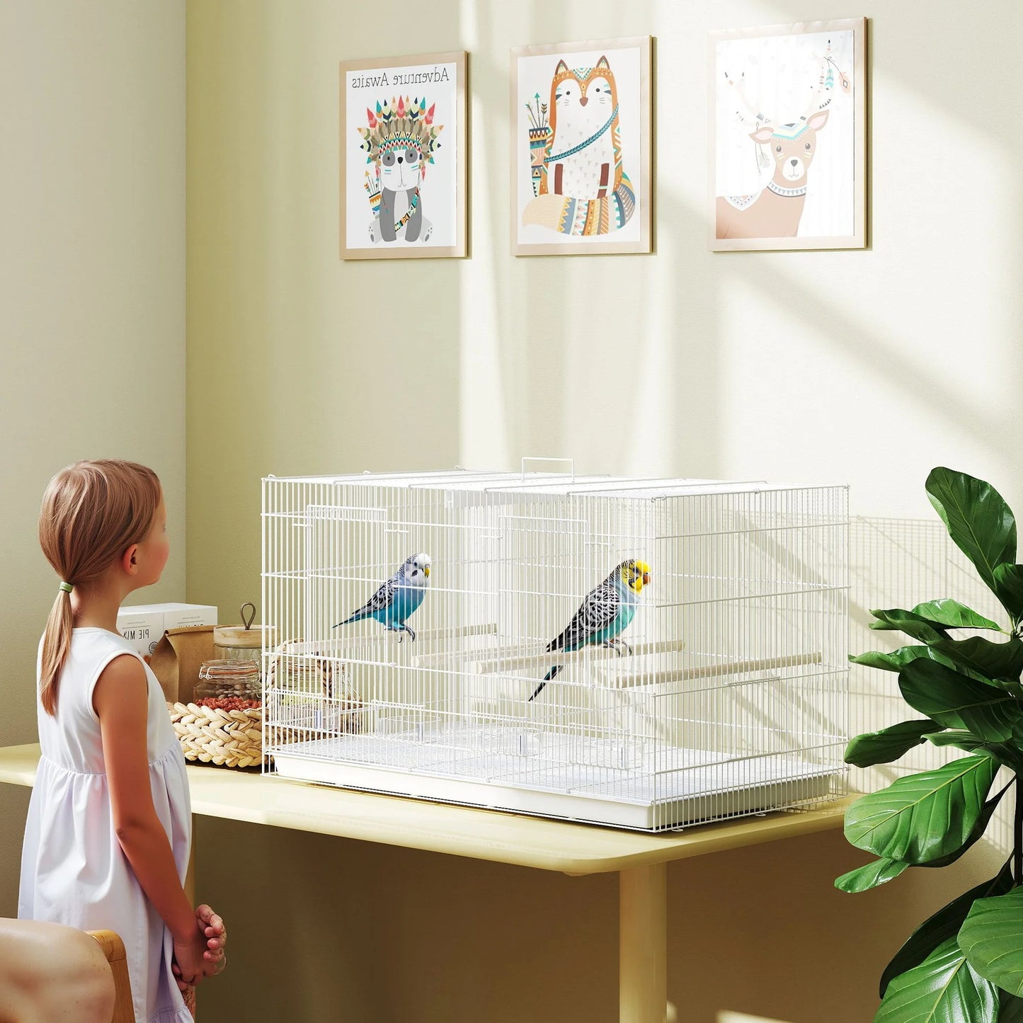 Bird Cage with Divider 76cm - 4 Wooden Perches & Slide Out Tray
