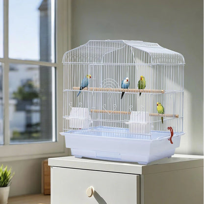 Bird Travel Cage 52cm - Portable Metal Carrier with Perch & Feeders