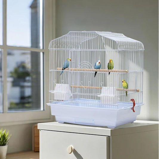 Bird Travel Cage 52cm - Portable Metal Carrier with Perch & Feeders
