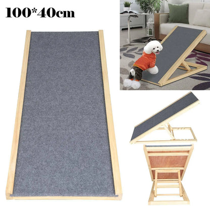 Adjustable Wooden Pet Ramp – Foldable, Non-Slip Dog & Cat Ladder for Bed, Couch & Car Access